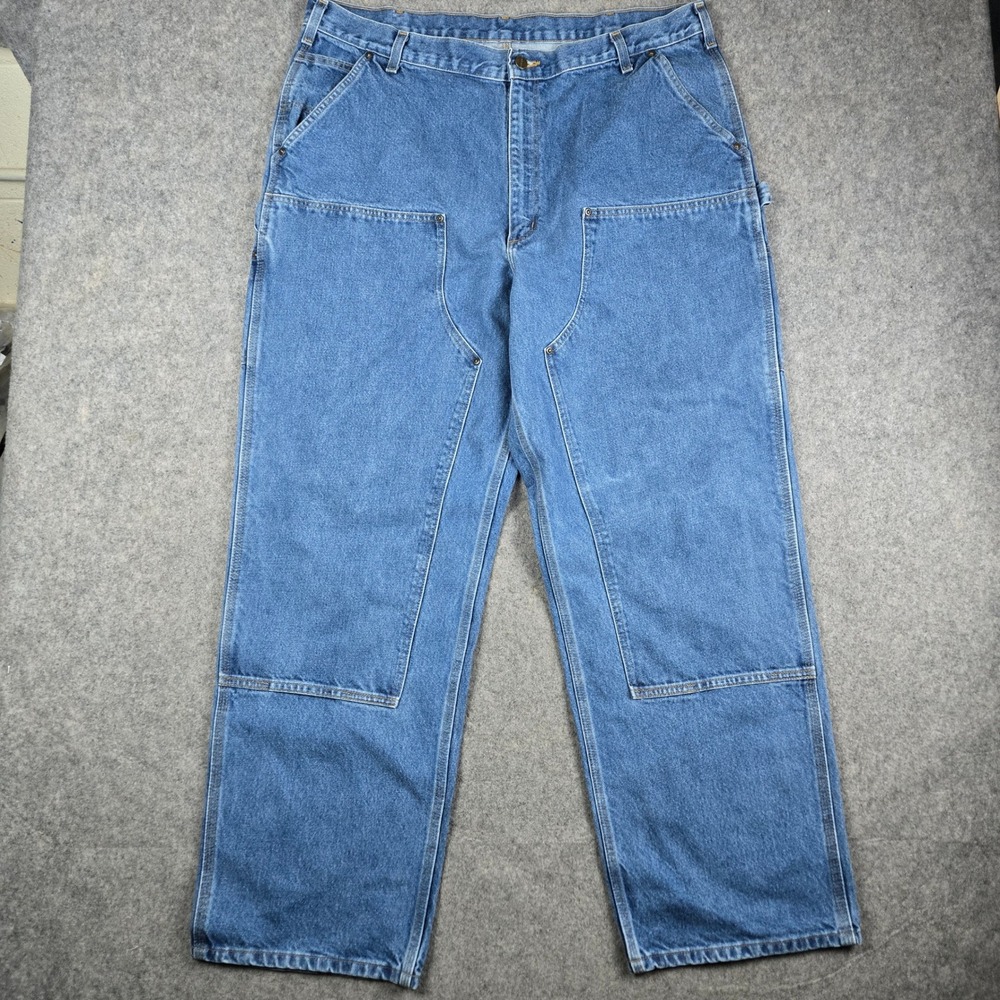 Carhartt Denim Double Knee Jeans Mens 42x32 Blue Denim Workwear Pants B73
